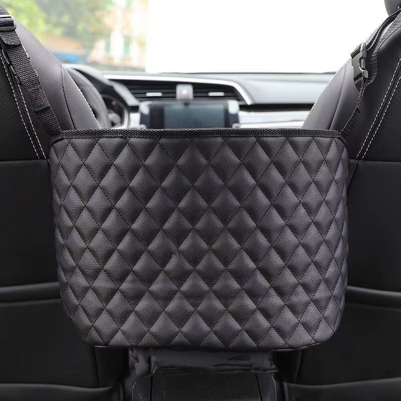 Car Seat Middle Hanger Leather Storage Bag Car Hanging Organizer Multifunction Handbag Holder Water Cup Pockets Tissue Storage